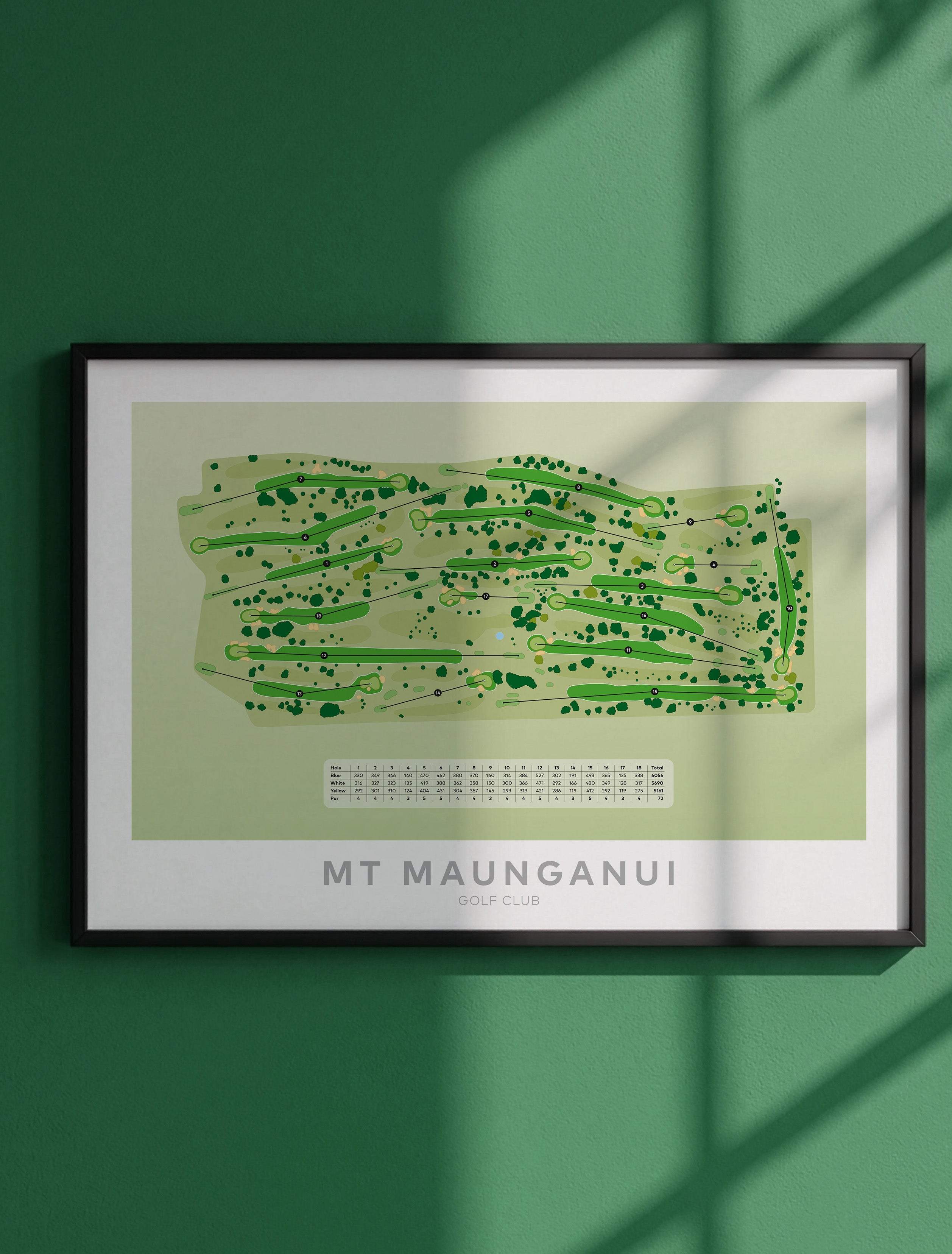 Framed minimalist fine art map of Mount Maunganui Golf Course, Bay of Plenty, BOP, New Zealand