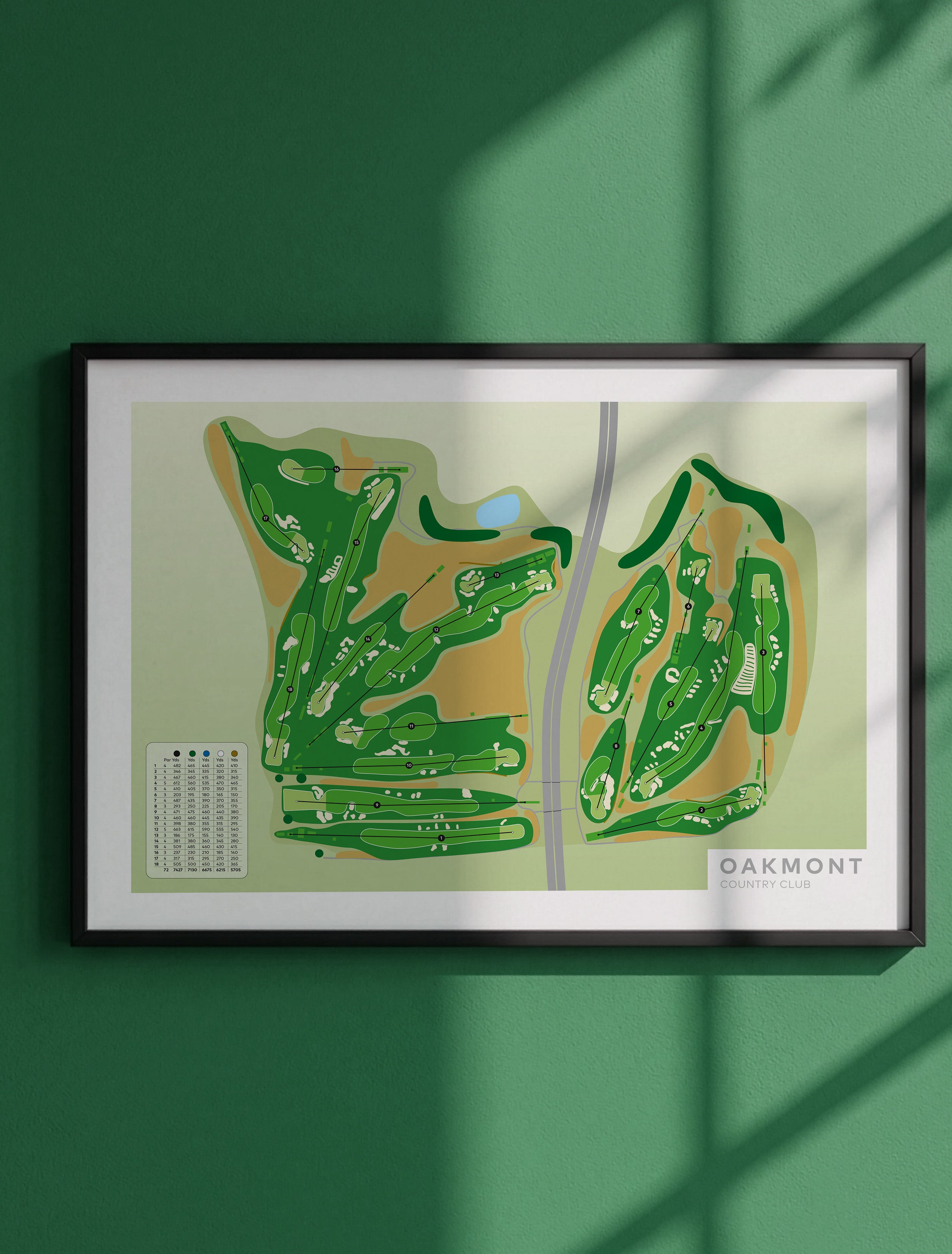 Oakmont-Golf-course-Framed-print-artwork-Green Wall Black frame, sunlight