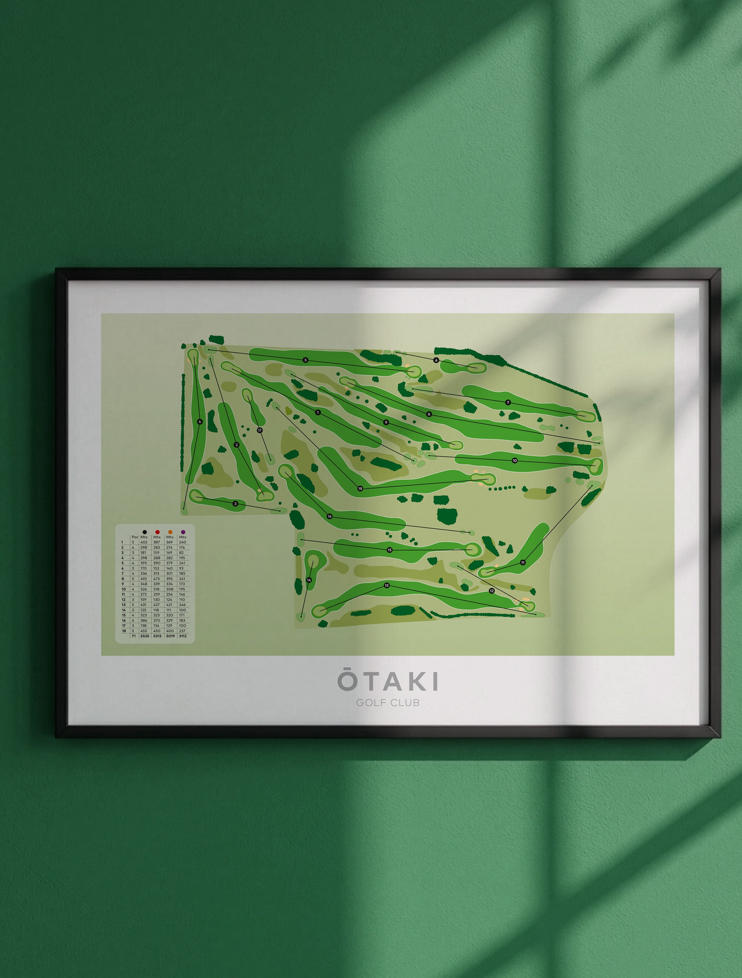 Framed Minimalist fine art map of Otaki Golf Course, Kapiti, New Zealand