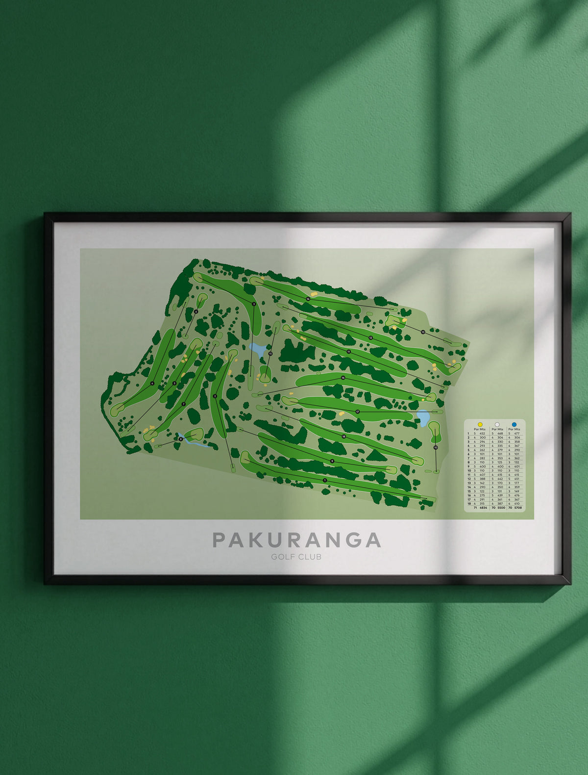 Framed Minimalist fine art map of Pakuranga Golf Course, East Auckland, New Zealand