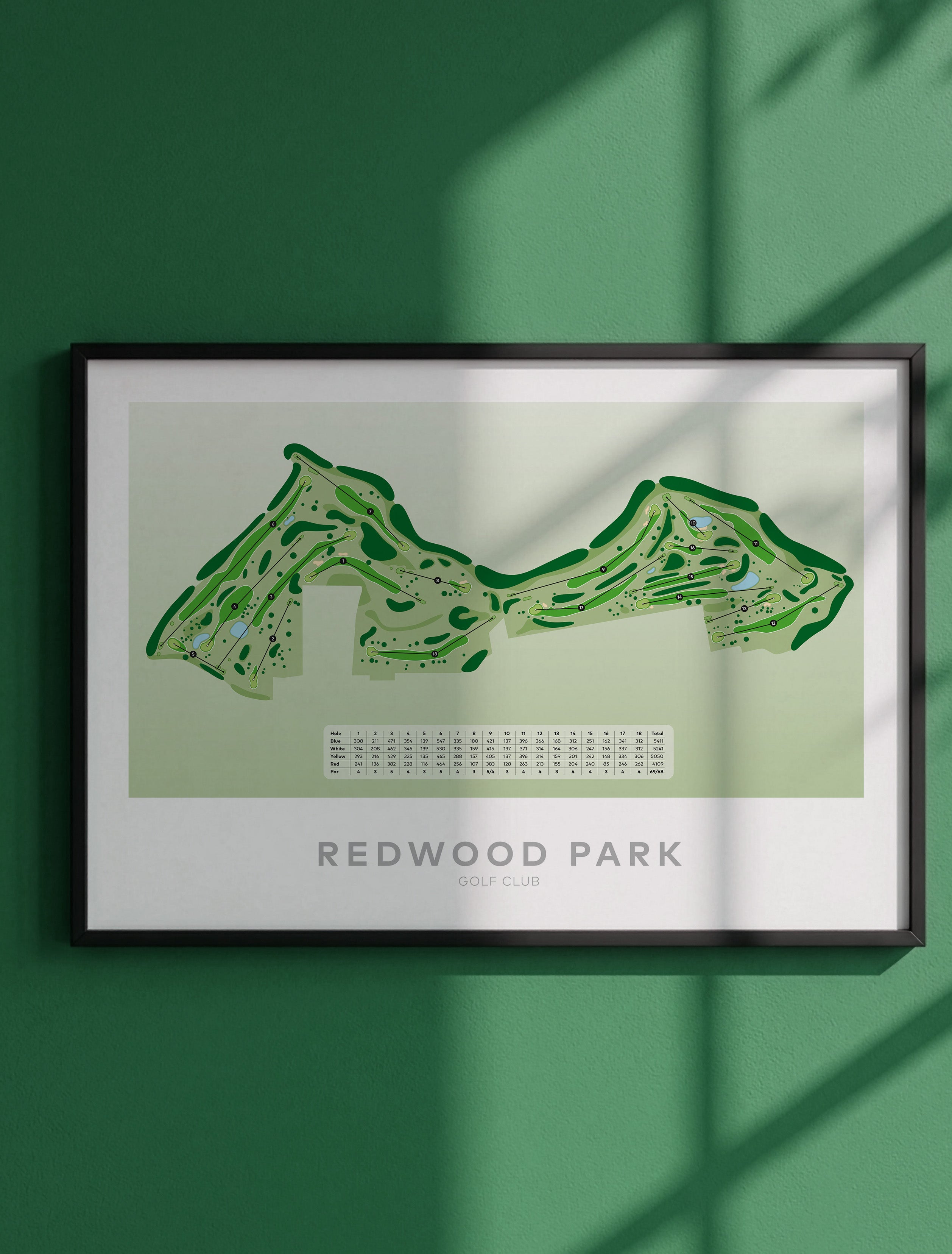 Framed golf course map print for Redwood Park Golf Club