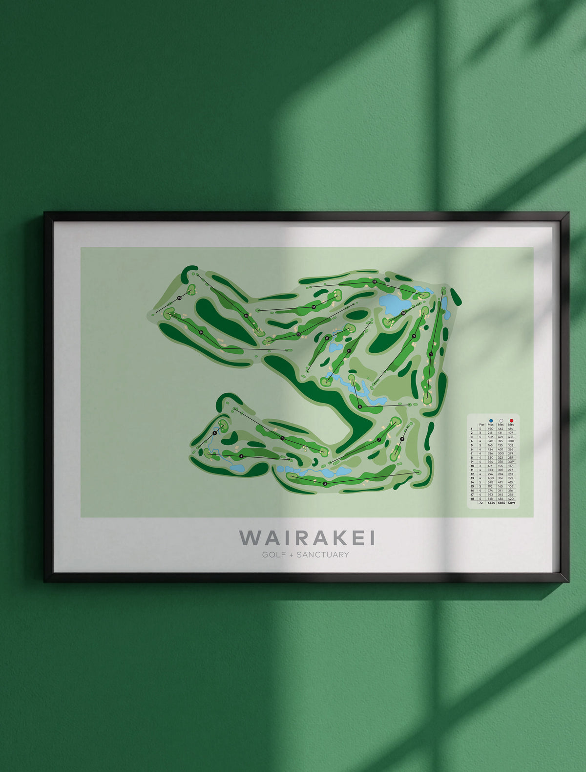 Framed Minimalist fine art map of Wairakei Golf + Sanctuary Golf Course, Taupo, Waikato, New Zealand