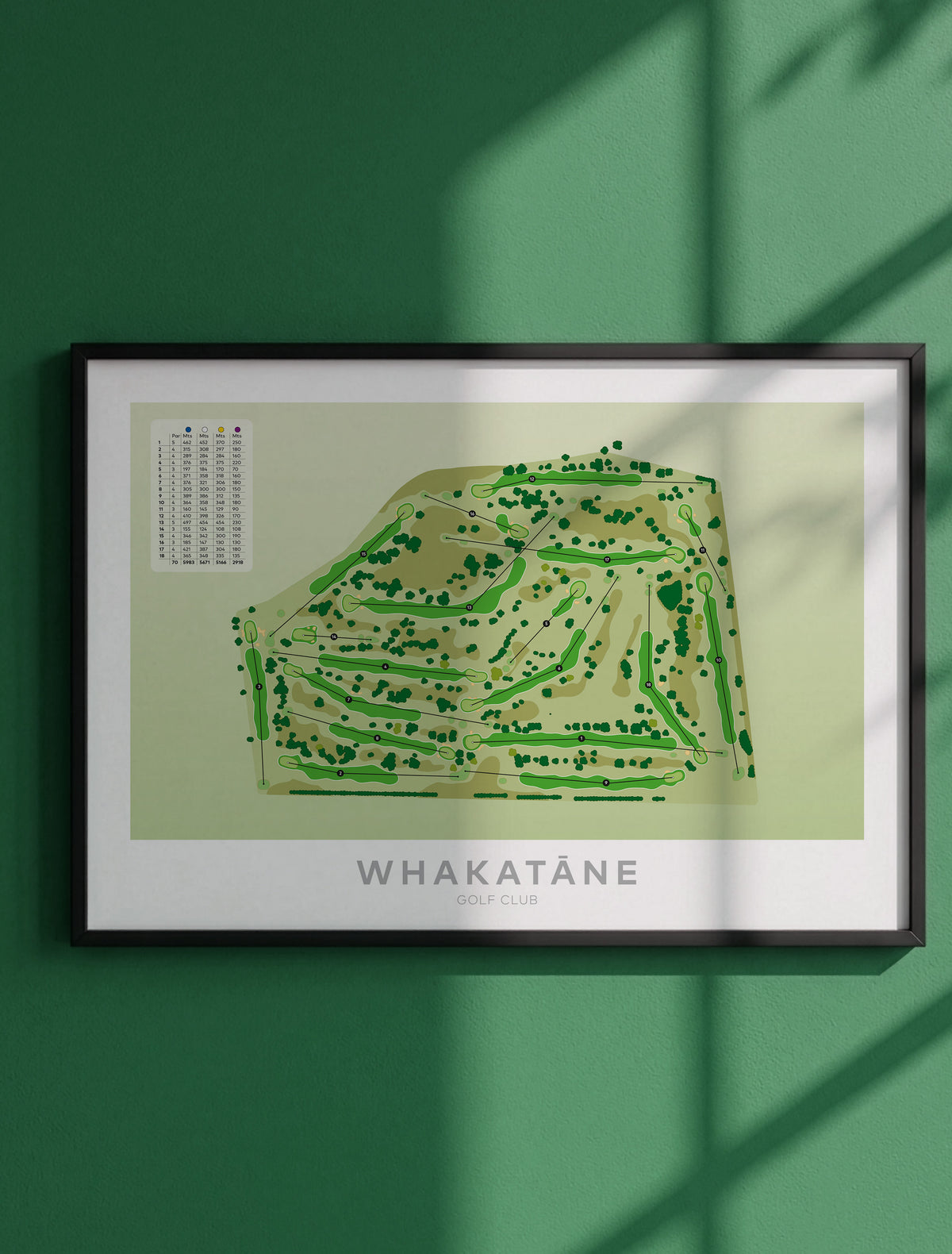 Framed Minimalist fine art map of Whakatane Golf Course, Bay of Plenty, BOP, New Zealand