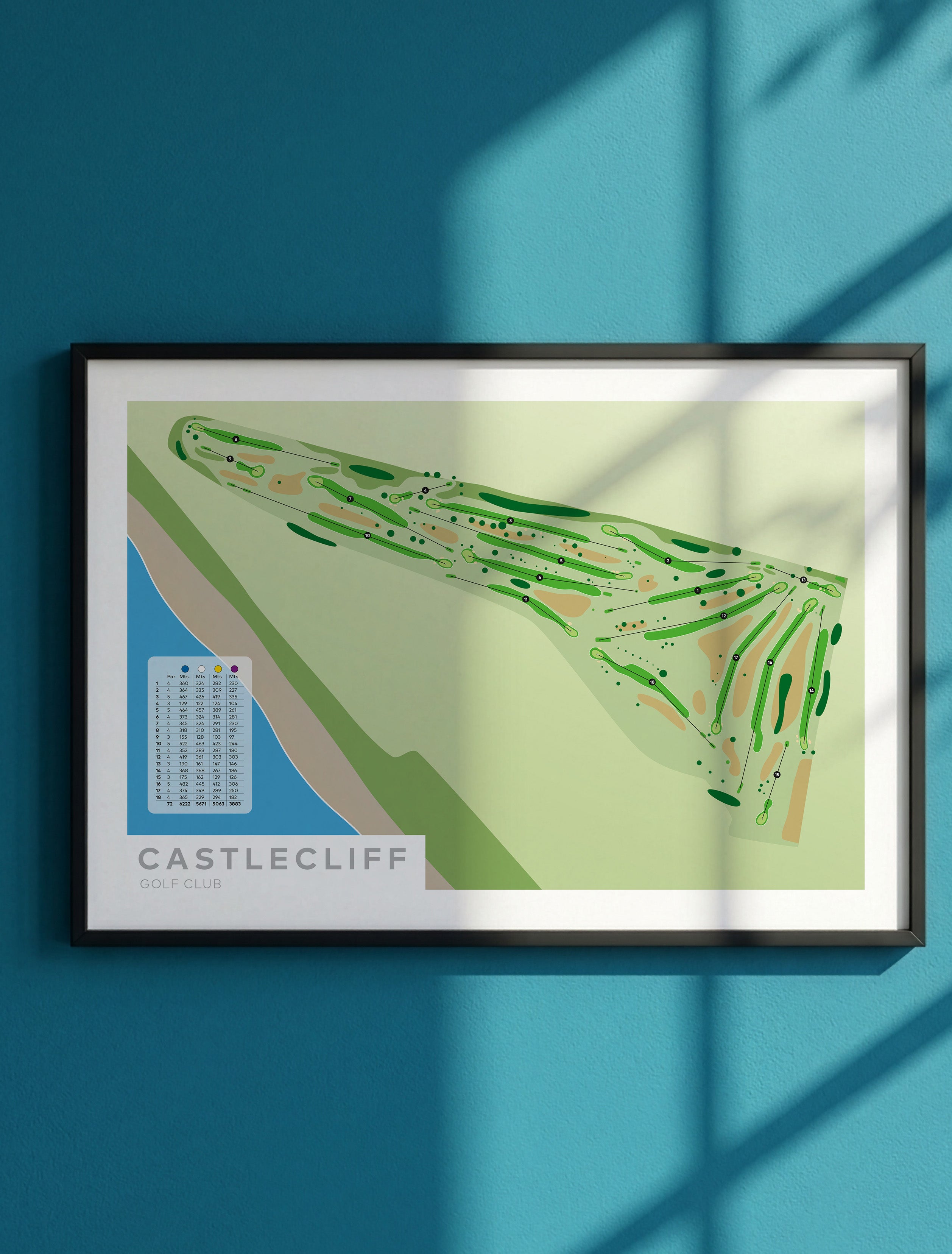 Framed minimalist fine art map of Castlecliff Golf Course, Whanganui, North Island, New Zealand