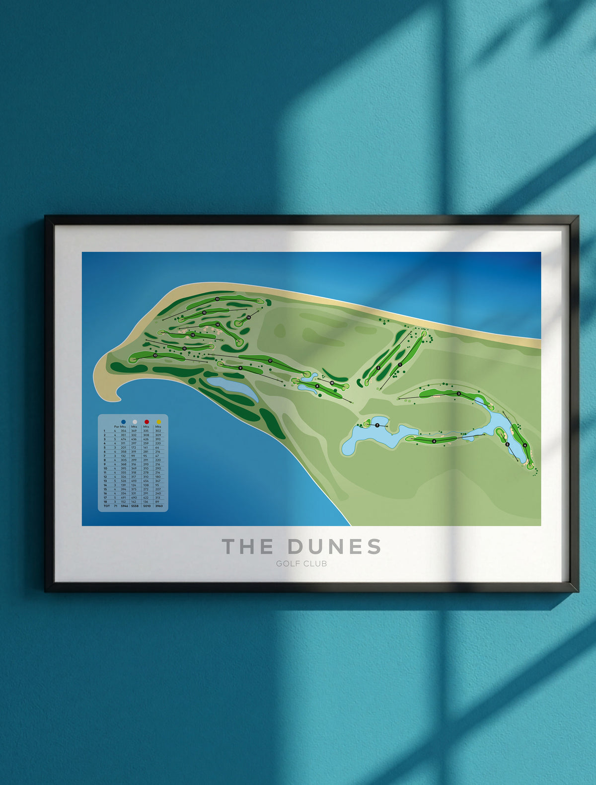 Framed Minimalist fine art map of The Dunes Golf Course, Matarangi, Coromandel, New Zealand