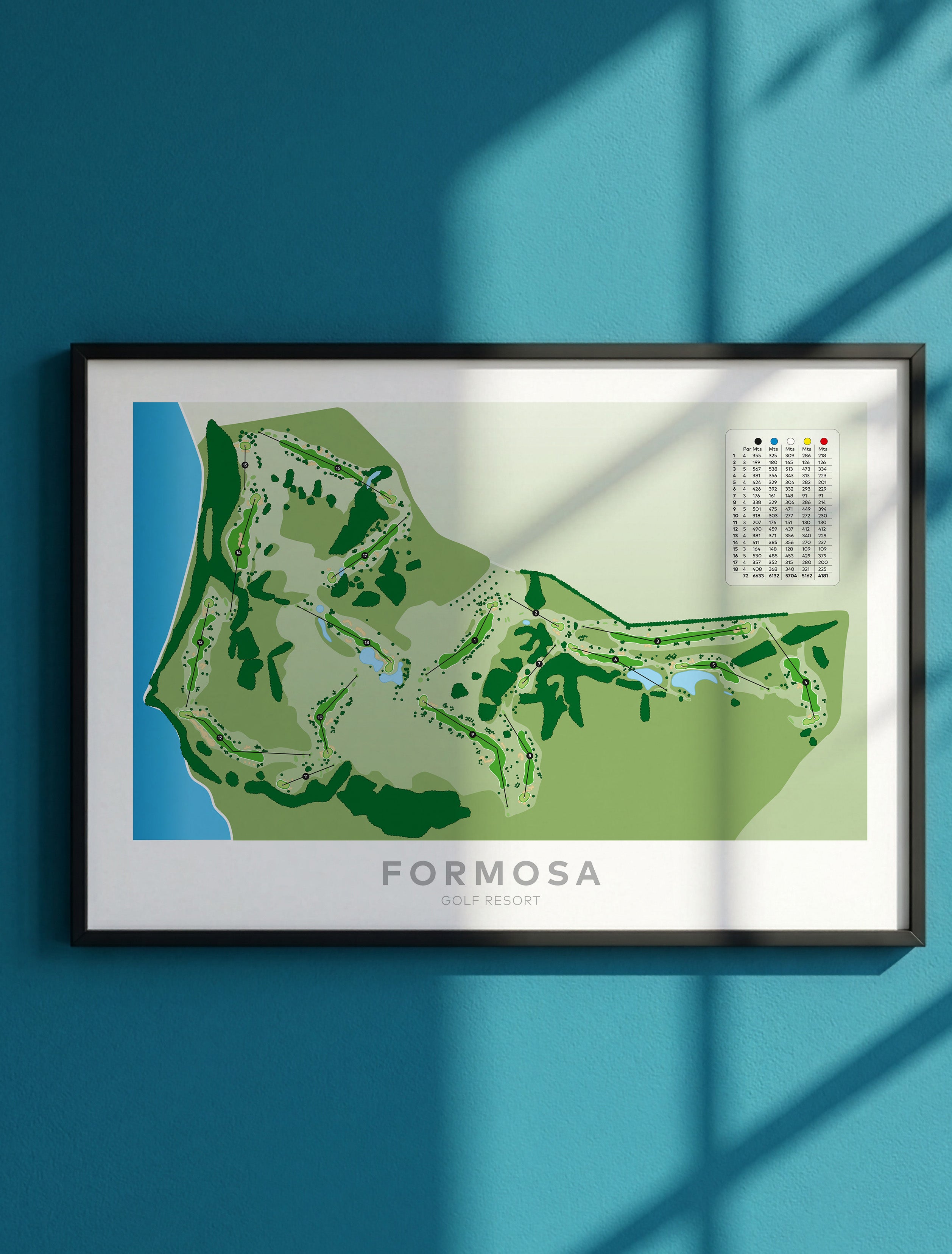 Framed minimalist fine art map of Formosa Golf Course, Auckland, New Zealand