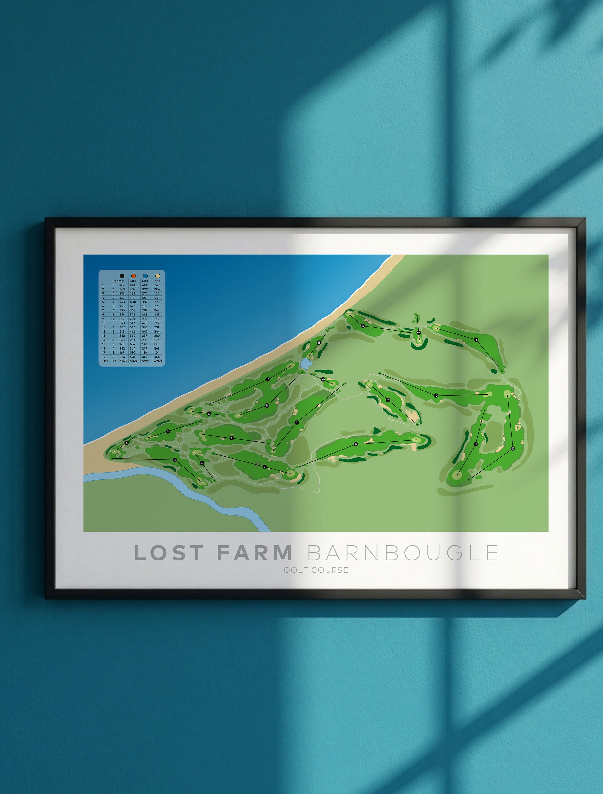 Framed Minimalist fine art map of Lost Farm Golf Course, Tasmania, Australia-australia-golf-art
