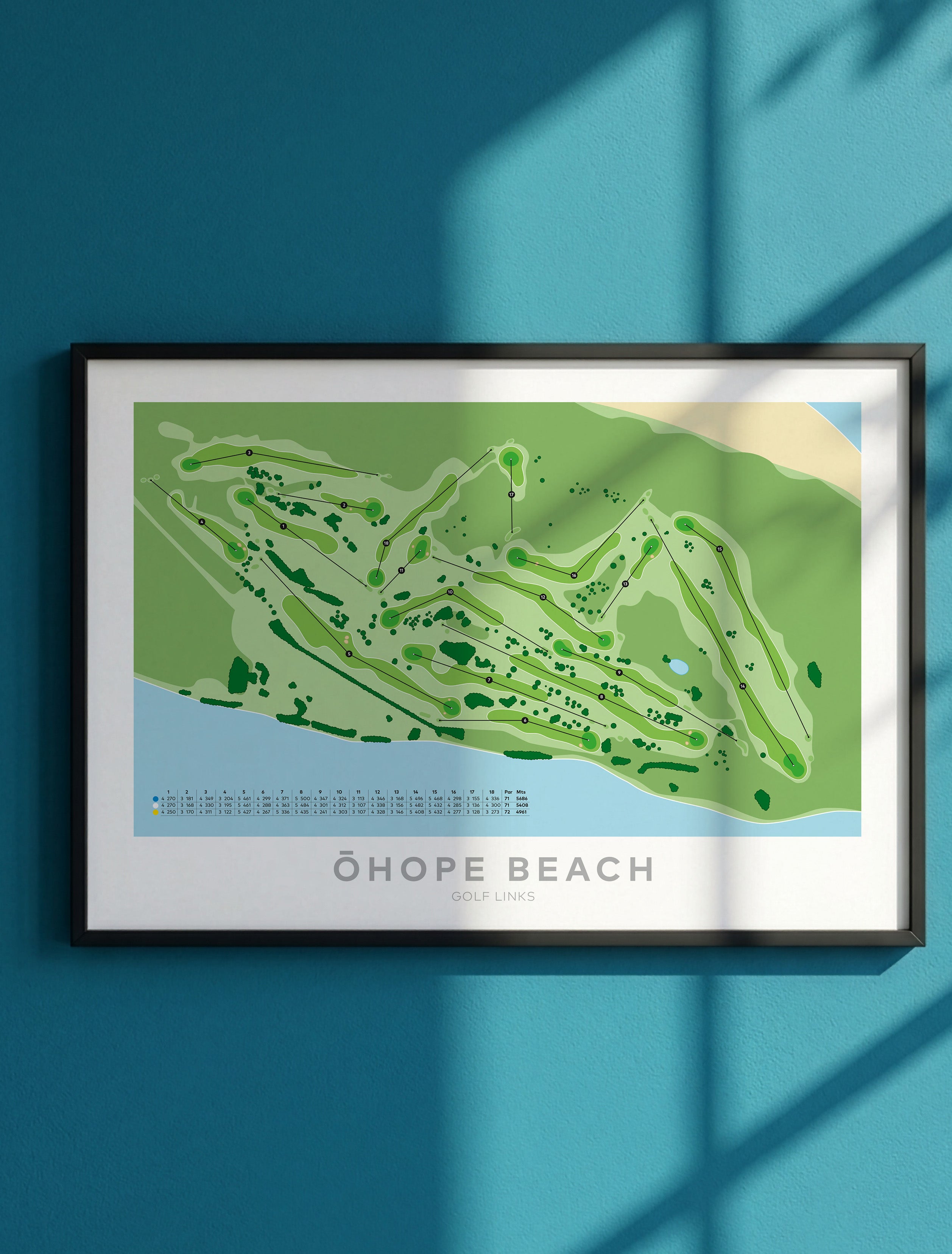 Framed Minimalist fine art map of Ohope Beach Golf Course, Bay of Plenty, New Zealand