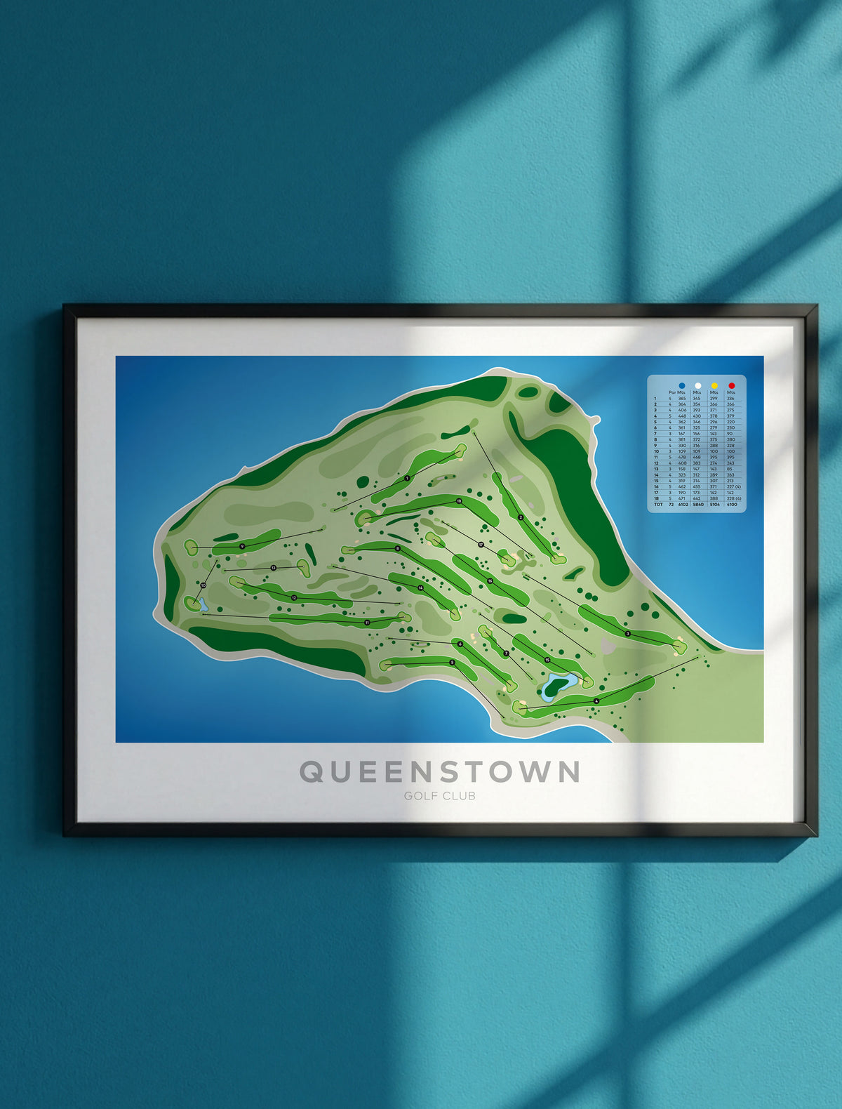 Framed Minimalist fine art map of Queenstown Golf Course, Otago, New Zealand