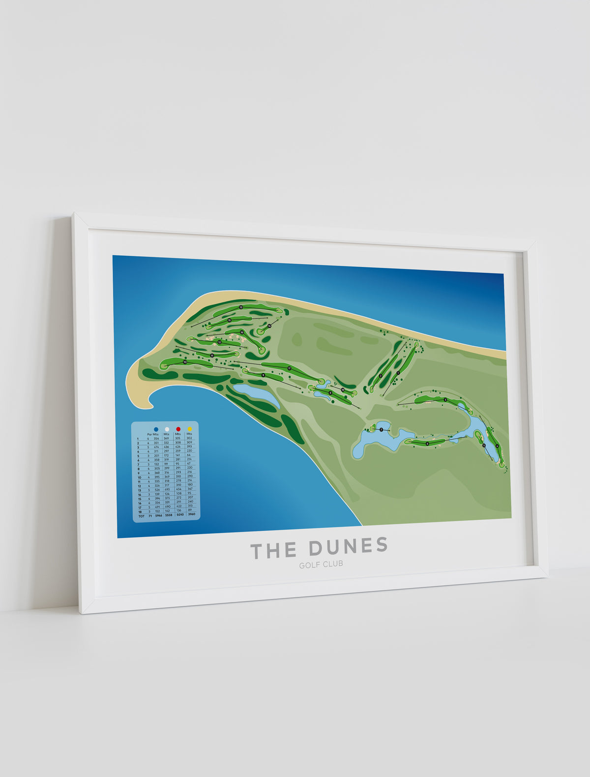 Framed Minimalist fine art map of The Dunes Golf Course, Matarangi, Coromandel, New Zealand