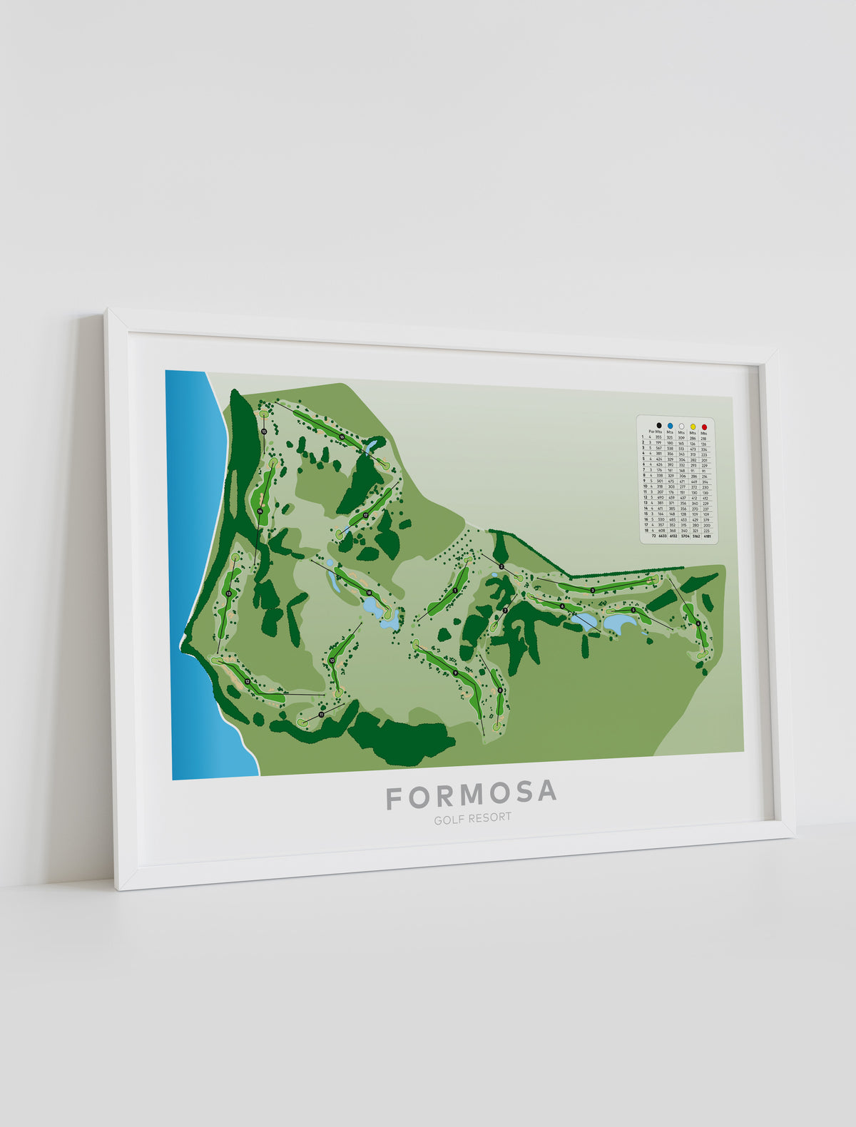 Framed minimalist fine art map of Formosa Golf Course, Auckland, New Zealand