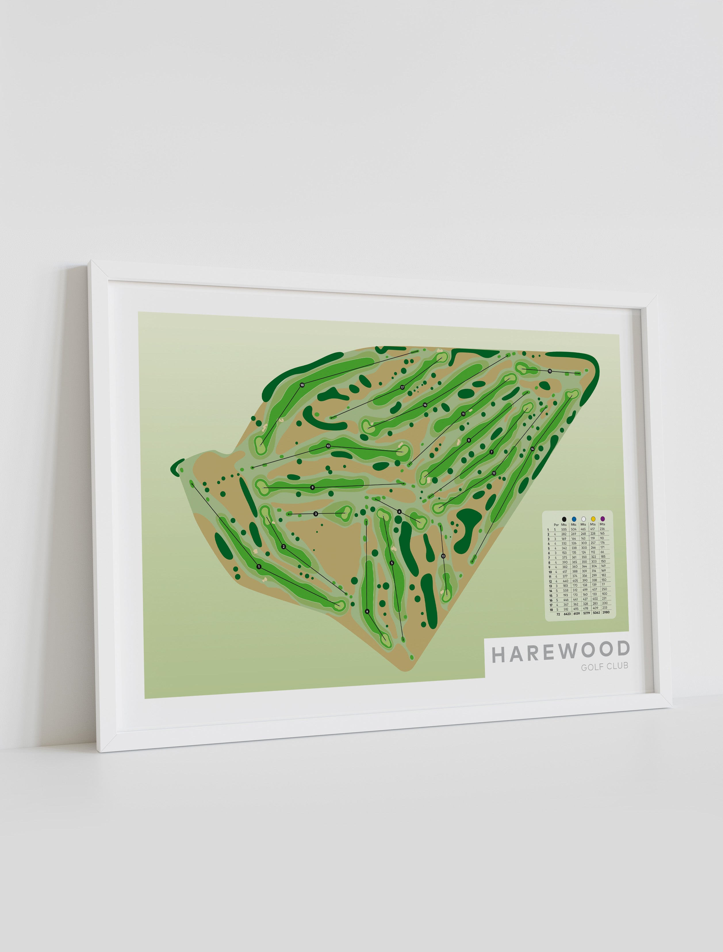 Framed minimalist fine art map of Harewood Golf Course, Christchurch, Canterbury, New Zealand