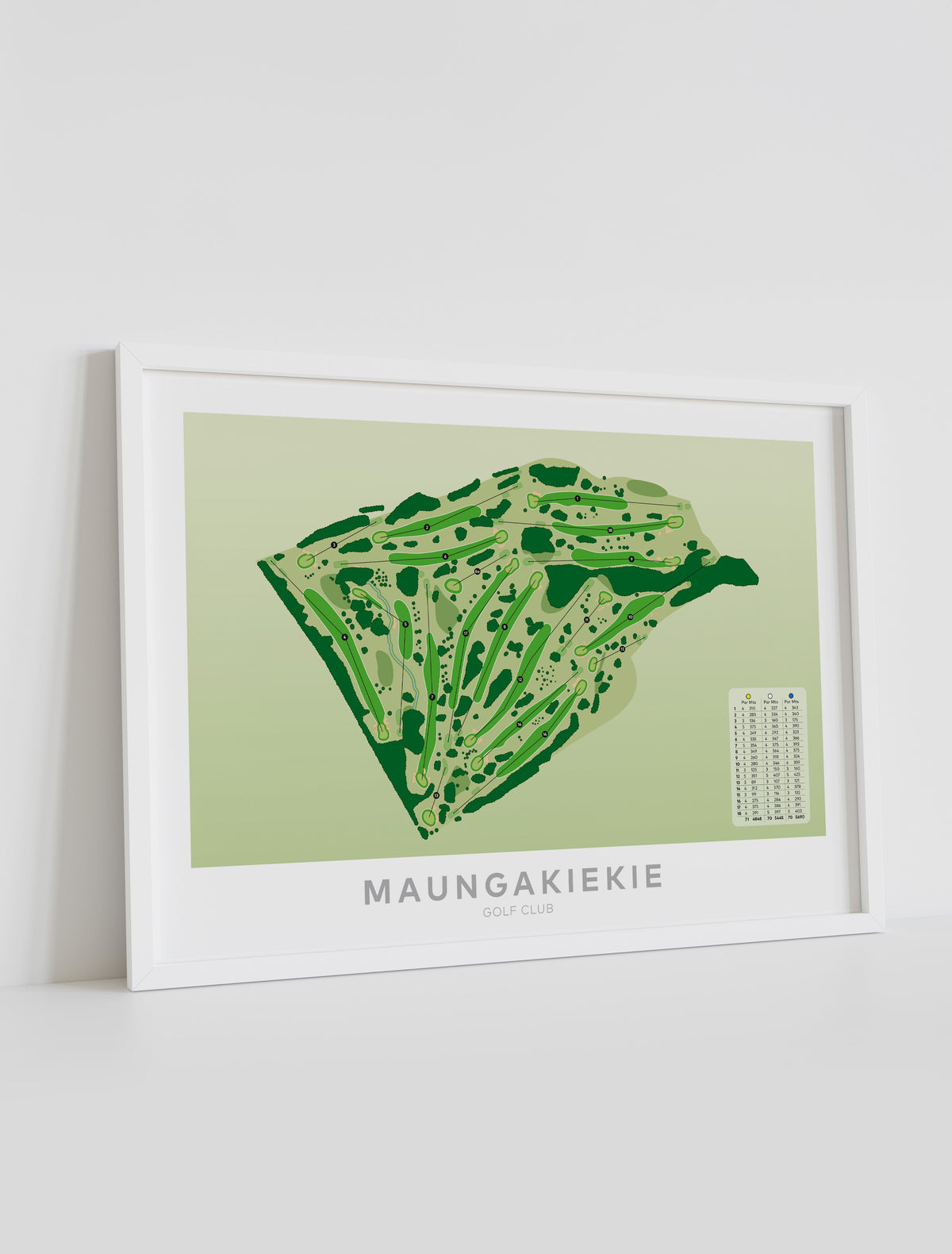 Framed artwork Maungakiekie Golf Club Map Print Auckland New Zealand Golf Art