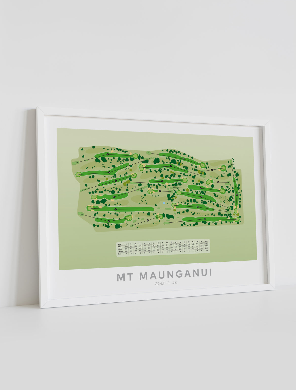 Framed minimalist fine art map of Mount Maunganui Golf Course, Bay of Plenty, BOP, New Zealand