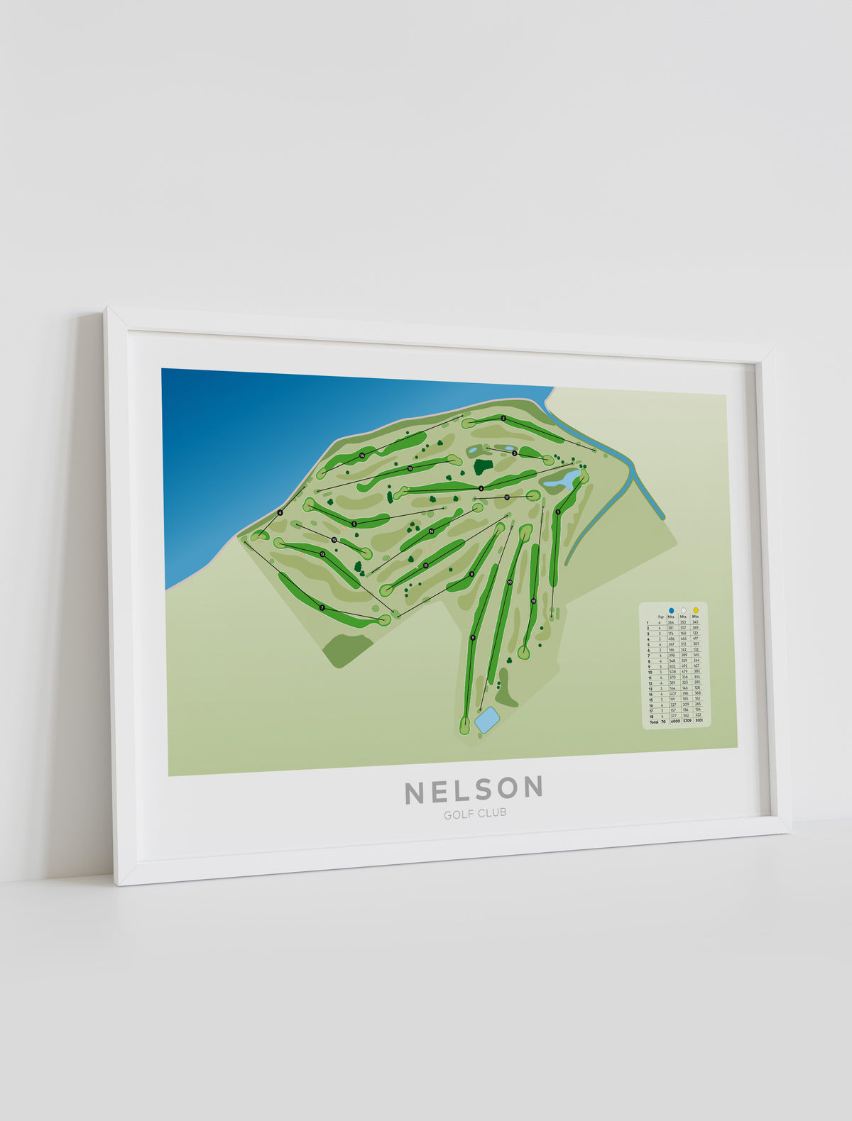 Framed Minimalist fine art map of Nelson Golf Course, Tasman Region, New Zealand