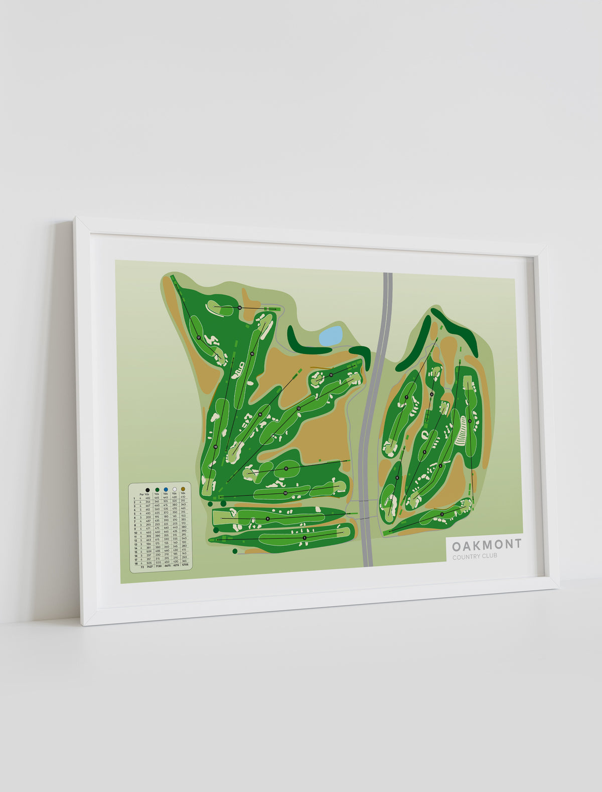 Oakmont-Golf-course-Framed-print-artwork-White frame angle, leaning against the wall