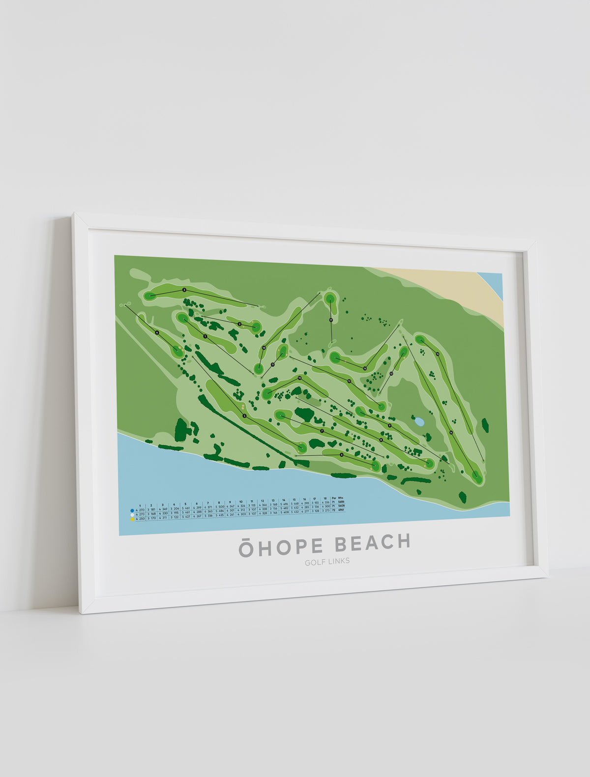 Framed Minimalist fine art map of Ohope Beach Golf Course, Bay of Plenty, New Zealand
