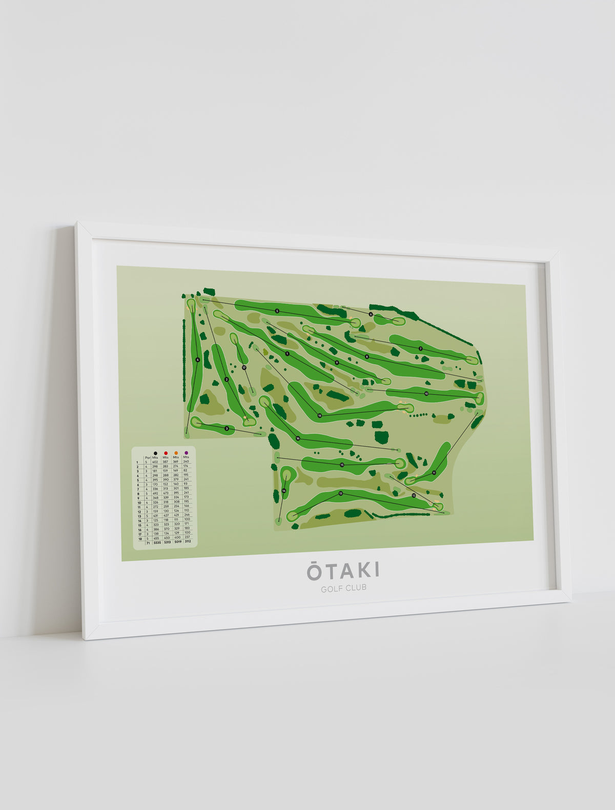 Framed Minimalist fine art map of Otaki Golf Course, Kapiti, New Zealand