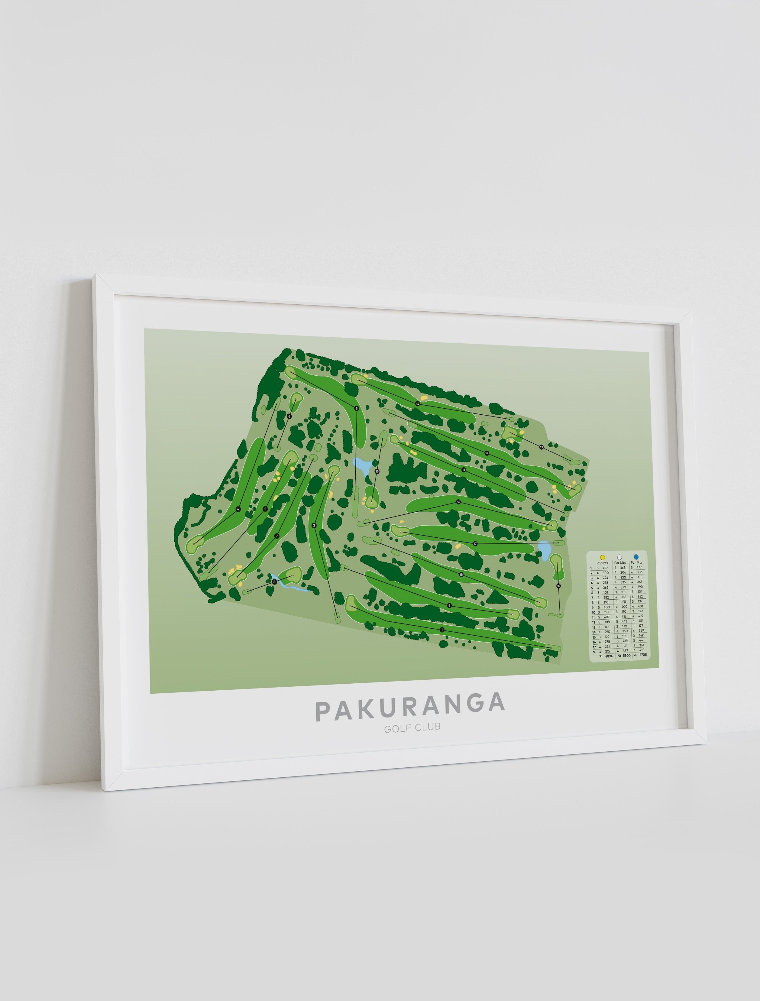 Framed Minimalist fine art map of Pakuranga Golf Course, East Auckland, New Zealand