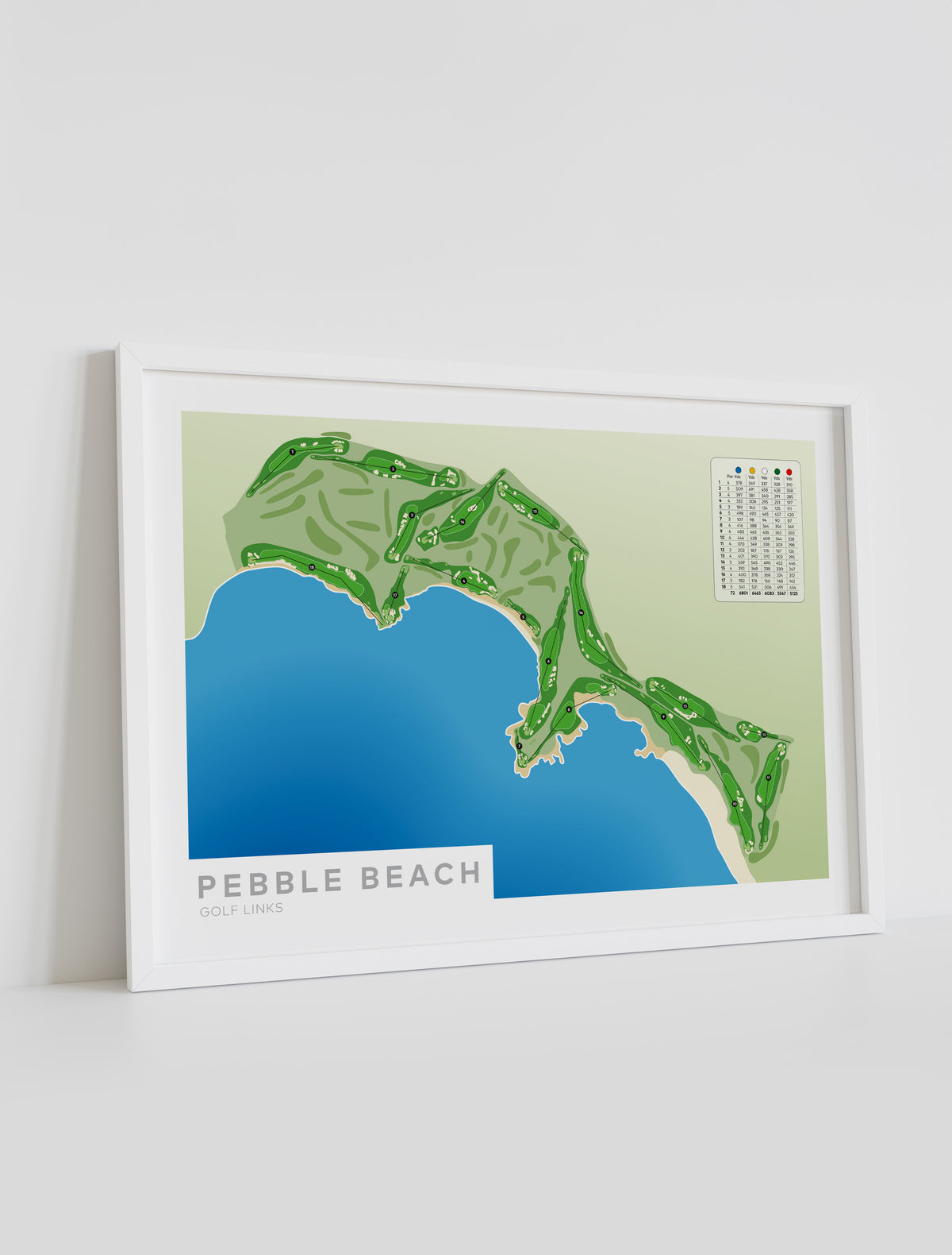 Framed Minimalist fine art map of Pebble Beach Golf Course, California, USA