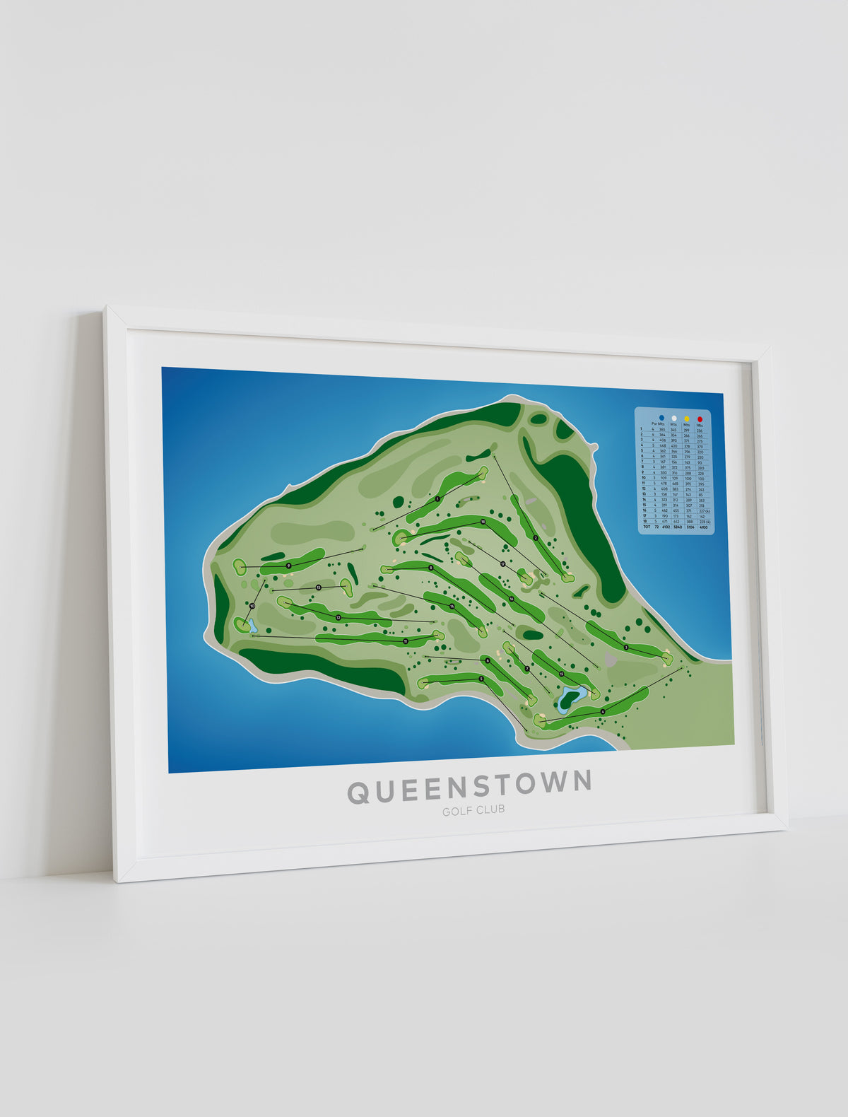 Framed Minimalist fine art map of Queenstown Golf Course, Otago, New Zealand