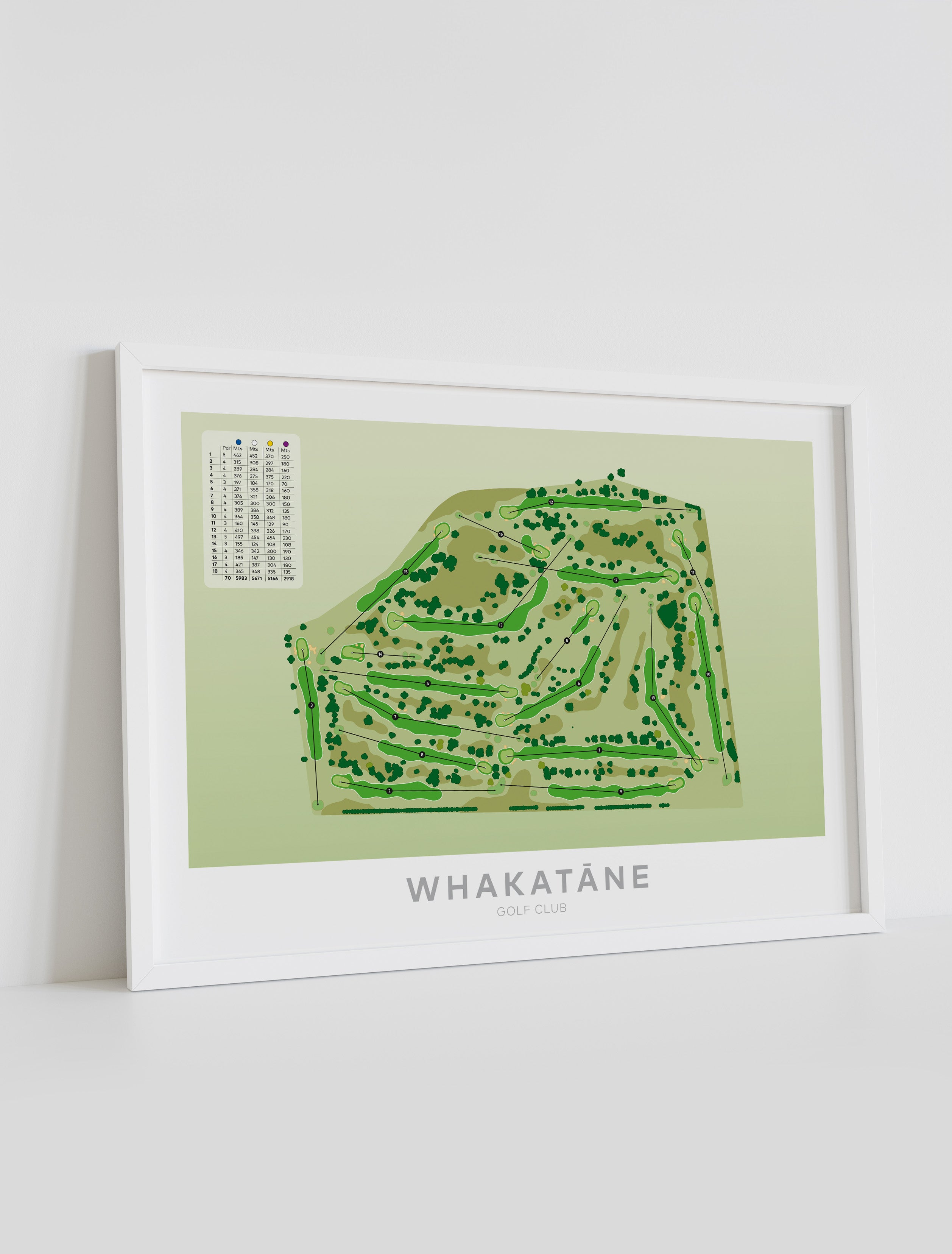 Framed Minimalist fine art map of Whakatane Golf Course, Bay of Plenty, BOP, New Zealand