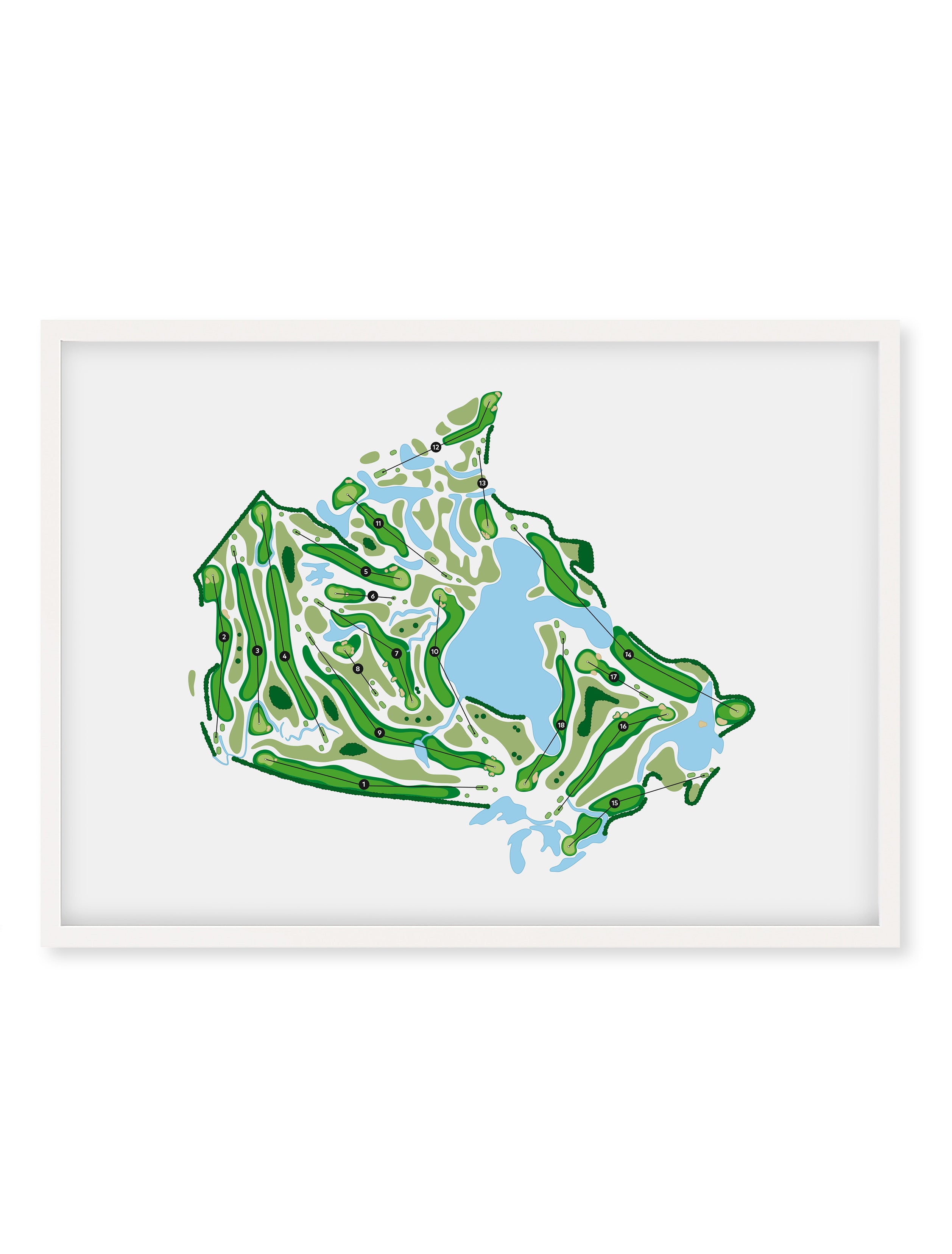 White framed minimalist fine art map of Canada Golf, concept artwork 