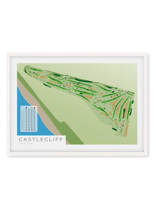 White framed minimalist fine art map of Castlecliff Golf Course, Whanganui, North Island, New Zealand