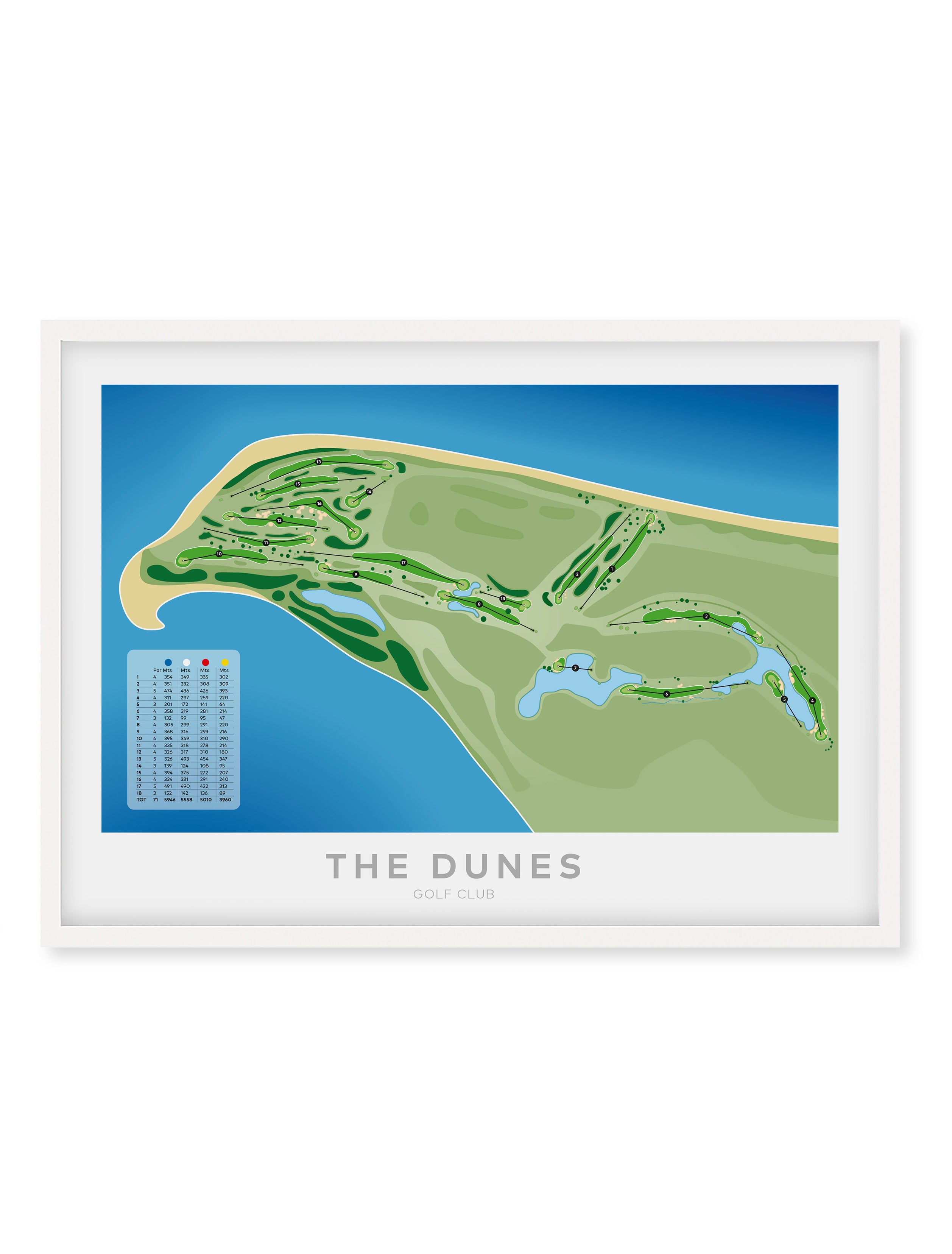 White Minimalist fine art map of The Dunes Golf Course, Matarangi, Coromandel, New Zealand