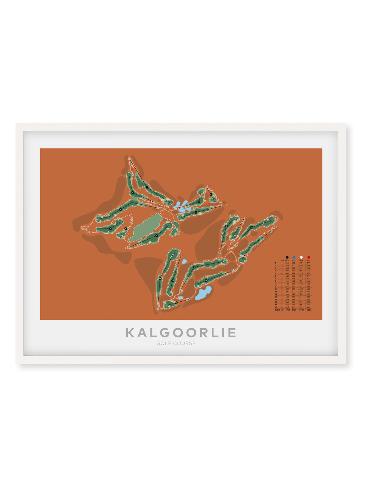 White framed minimalist fine art map of Kalgoorlie Golf Course, Western Australia-australia-golf-art