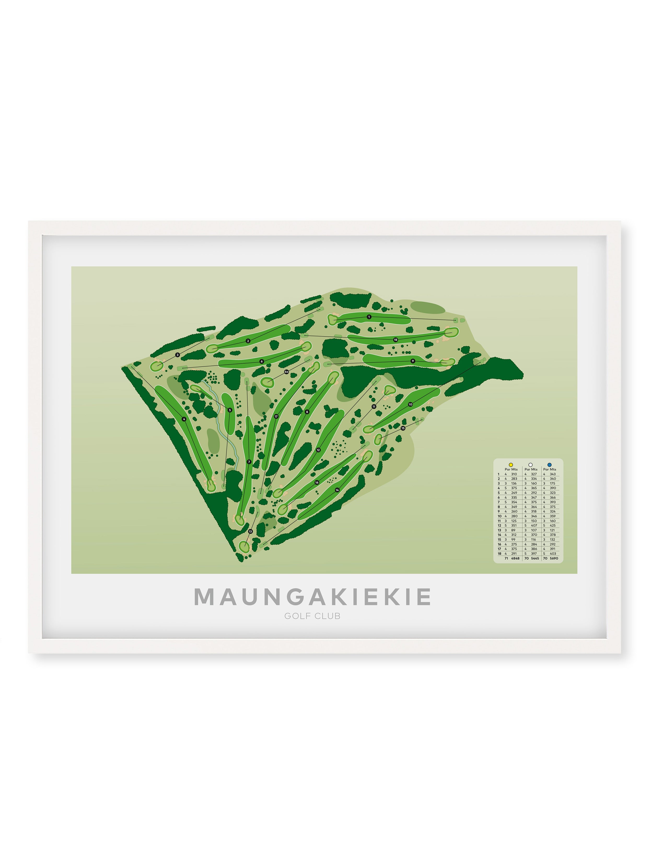 White framed artwork Maungakiekie Golf Club Map Print Auckland New Zealand Golf Art