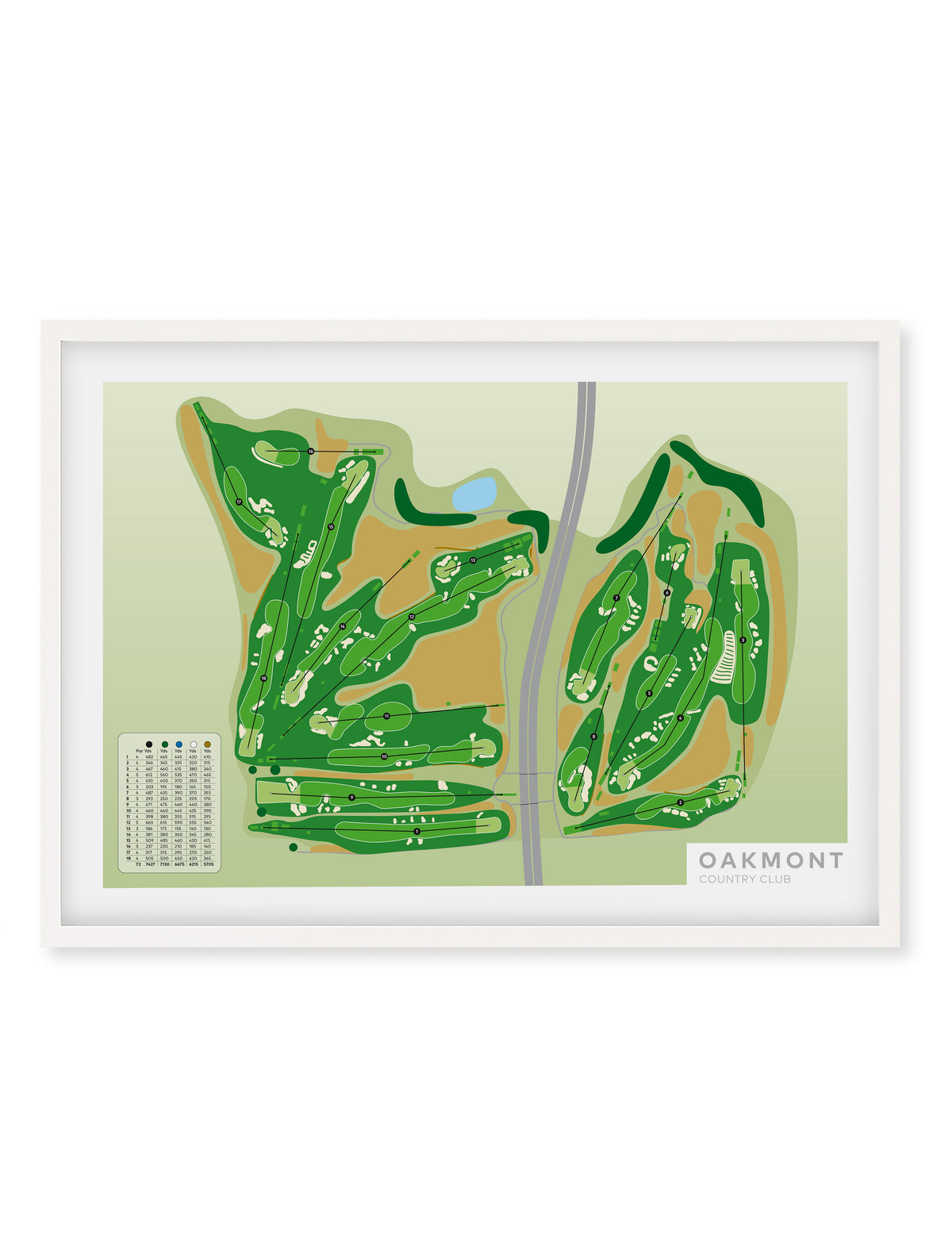 Oakmont-Golf-course-Framed-print-artwork-White frame product shot