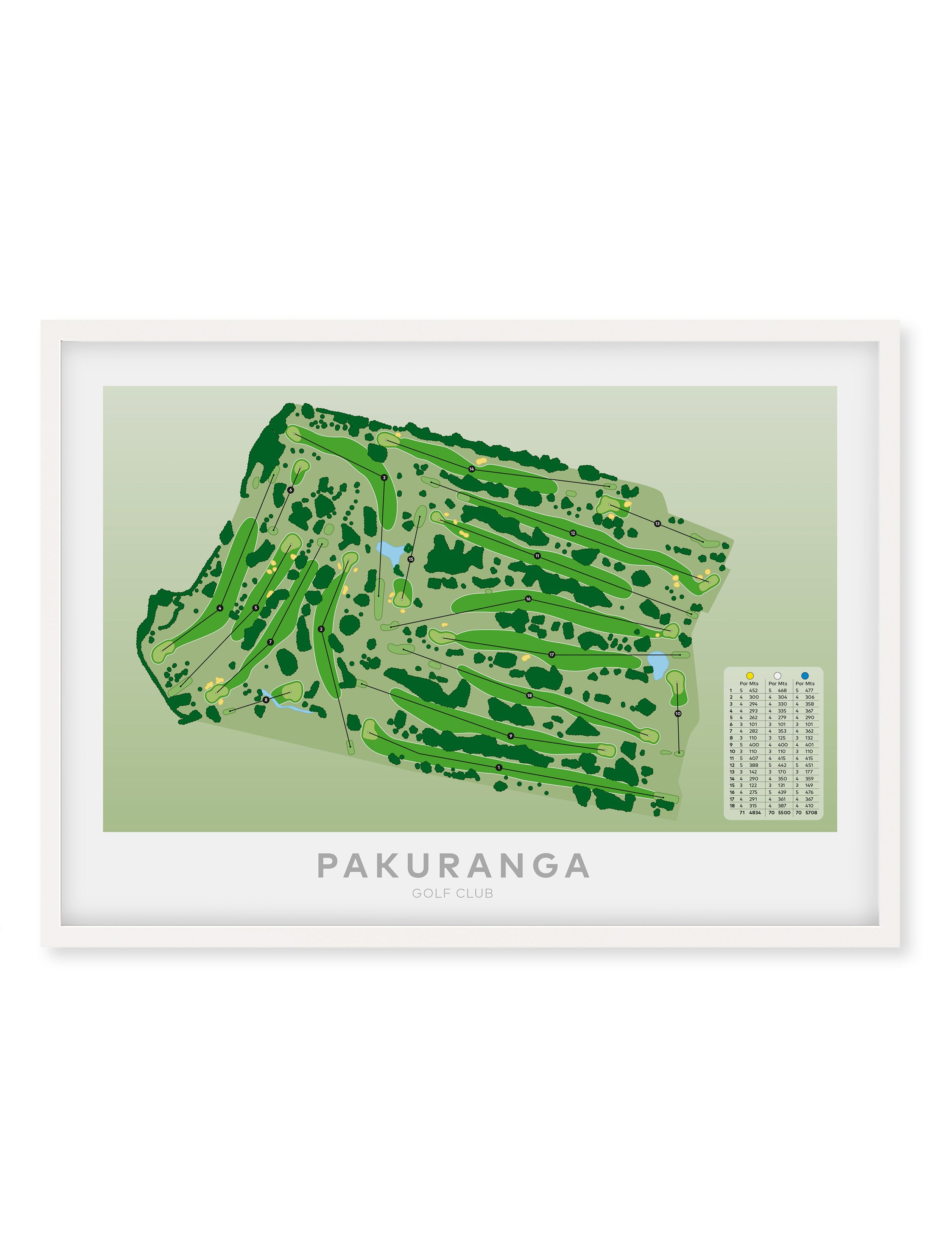 White Framed Minimalist fine art map of Pakuranga Golf Course, East Auckland, New Zealand