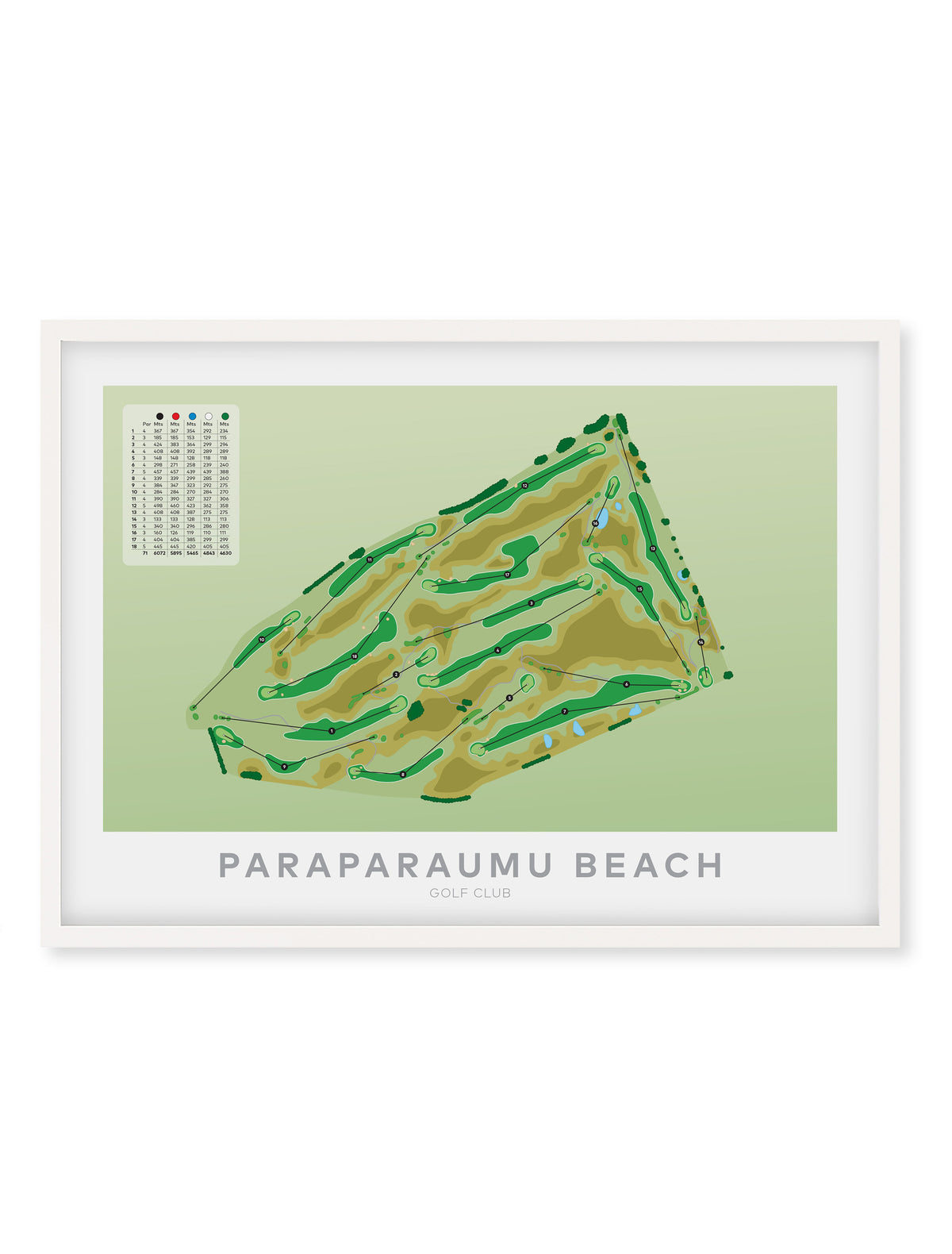 White Framed artwork of Paraparaumu Golf Course artwork, Wellington Region, New Zealand