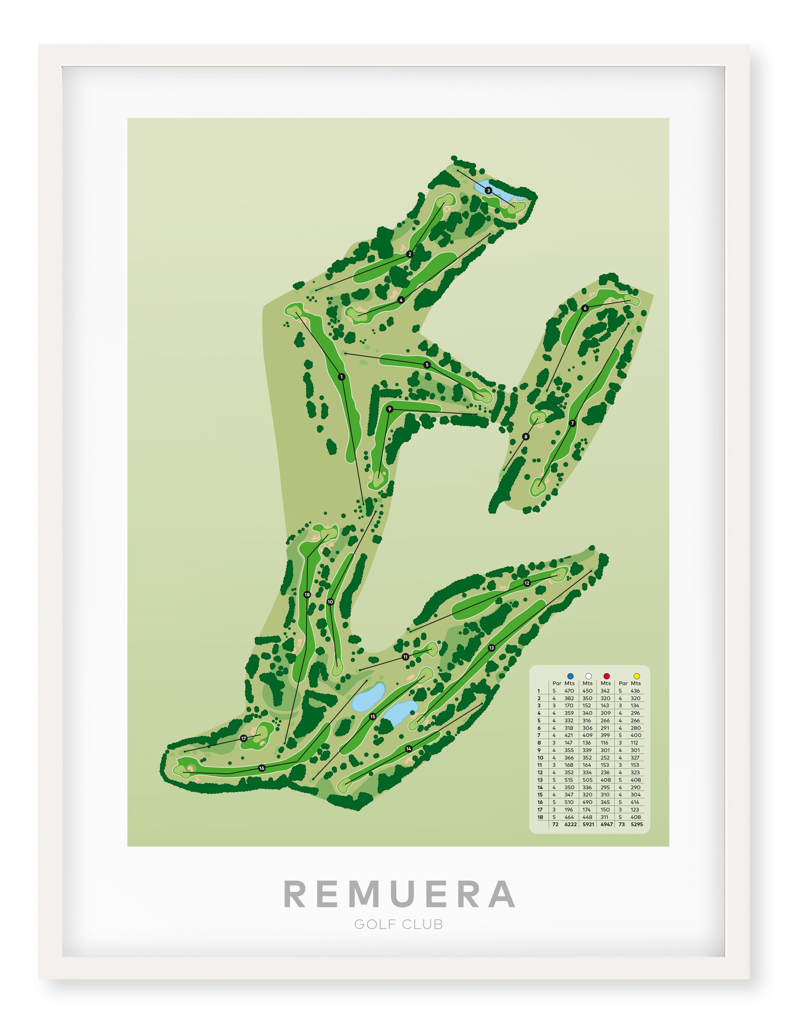 White framed Minimalist fine art map of Remuera Golf Course, Auckland, New Zealand