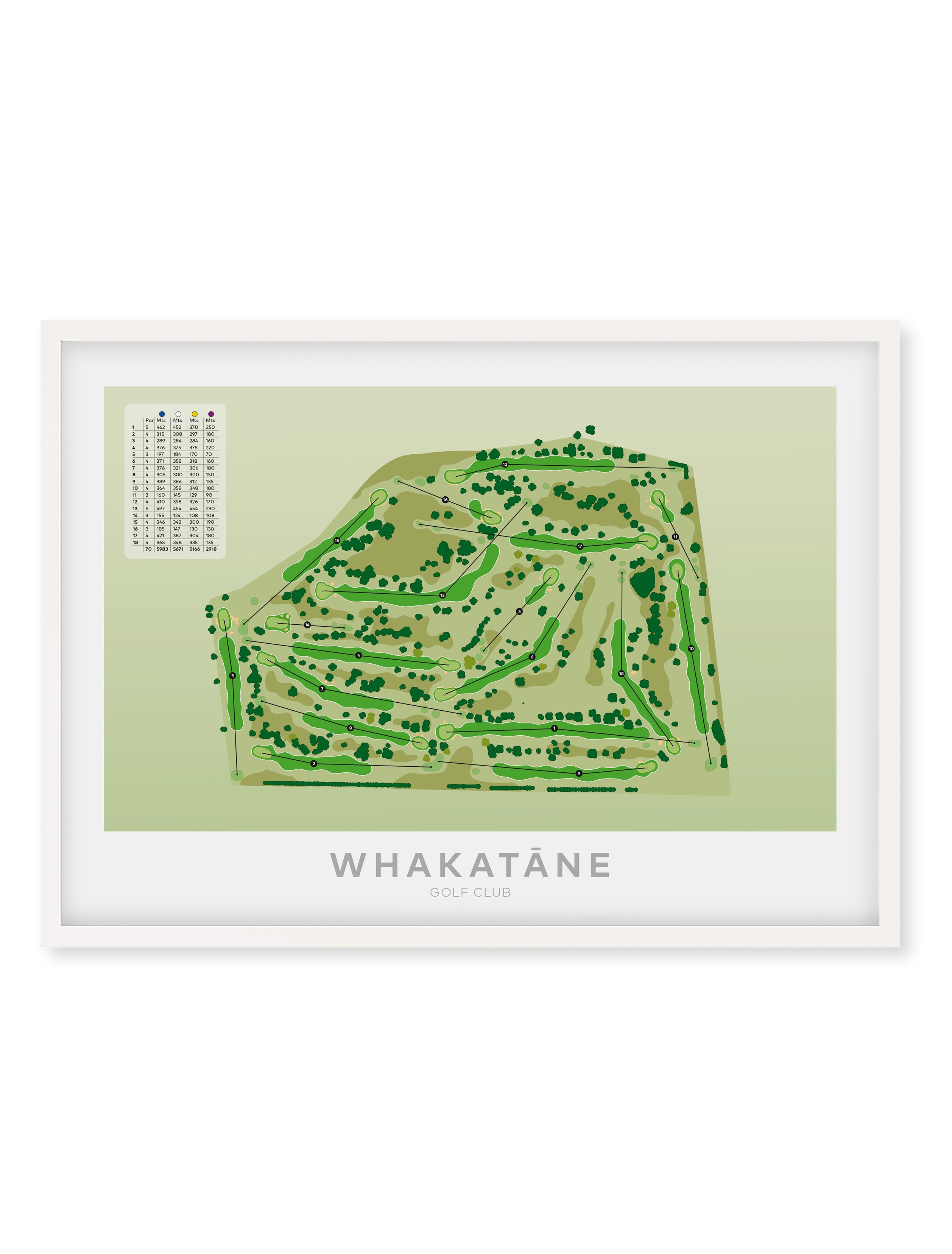 White Minimalist fine art map of Whakatane Golf Course, Bay of Plenty, BOP, New Zealand