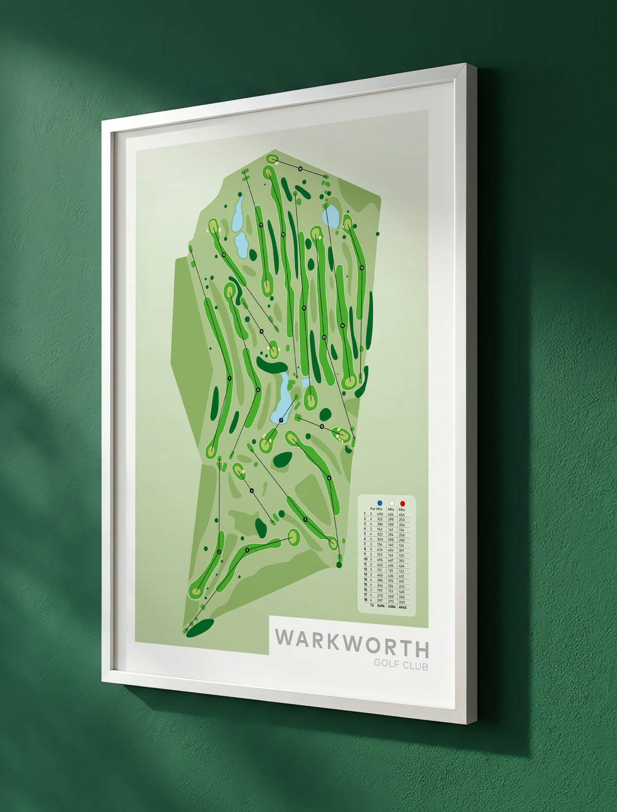 White framed Minimalist fine art map of Warkworth Golf Course, Auckland region, New Zealand