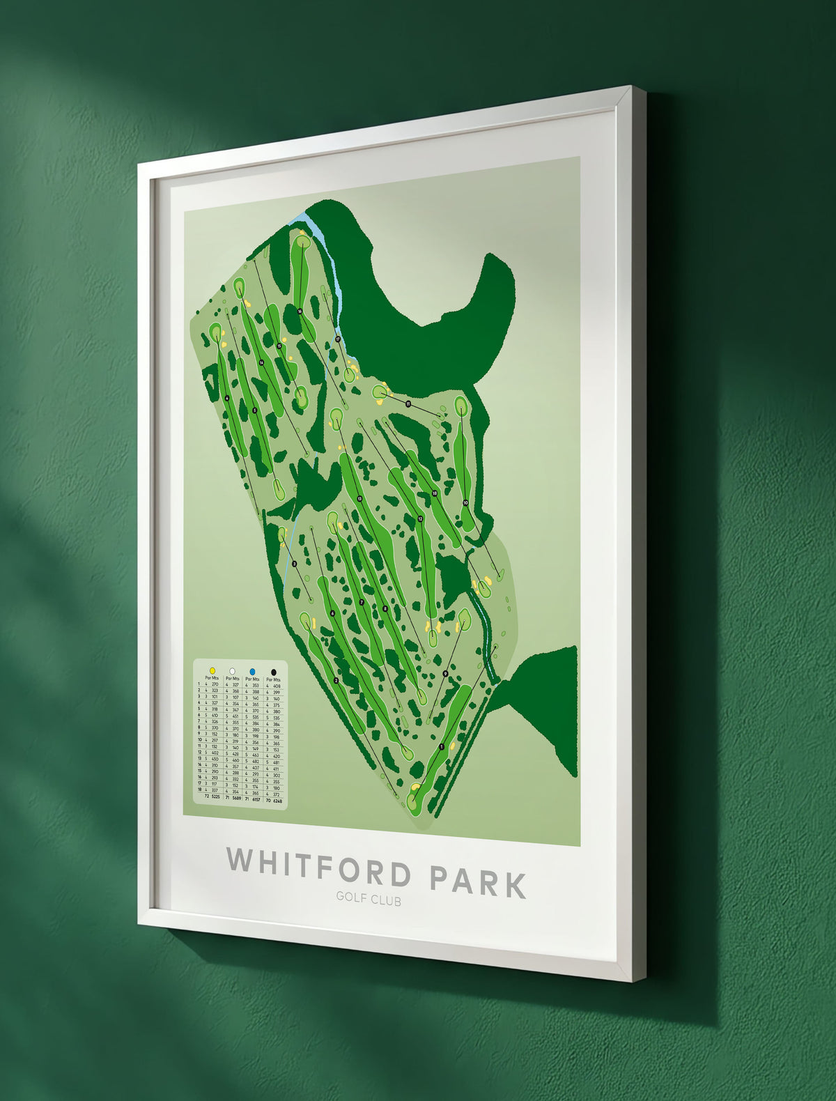 White framed Minimalist fine art map of Whitford Park Golf Course, Auckland, New Zealand