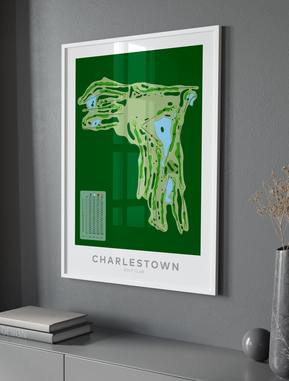 Charlestown-Australia-Golf-course-Framed-print-art White frame in on grey wall